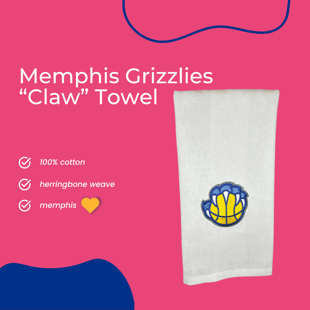 memphis grizzlies inspired claw logo tea towel 100% cotton, herringbone towel, made in memphis, tn
