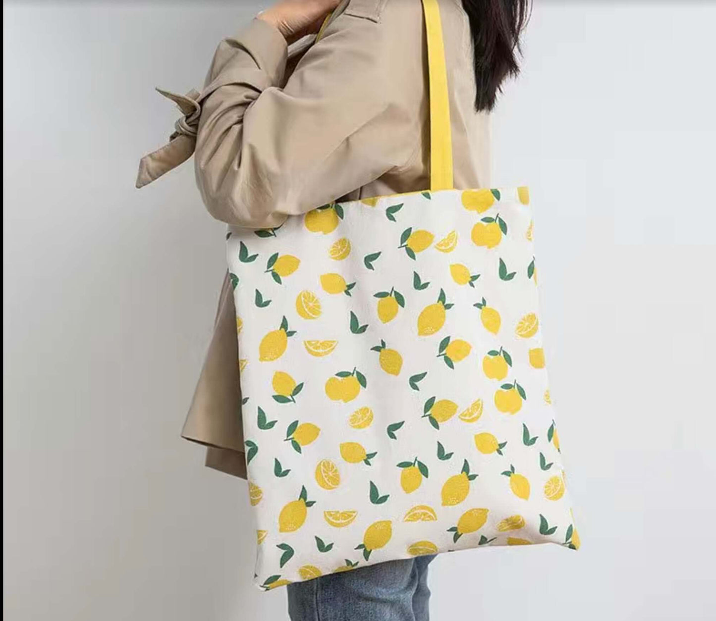 lemon, reversible grocery tote bag