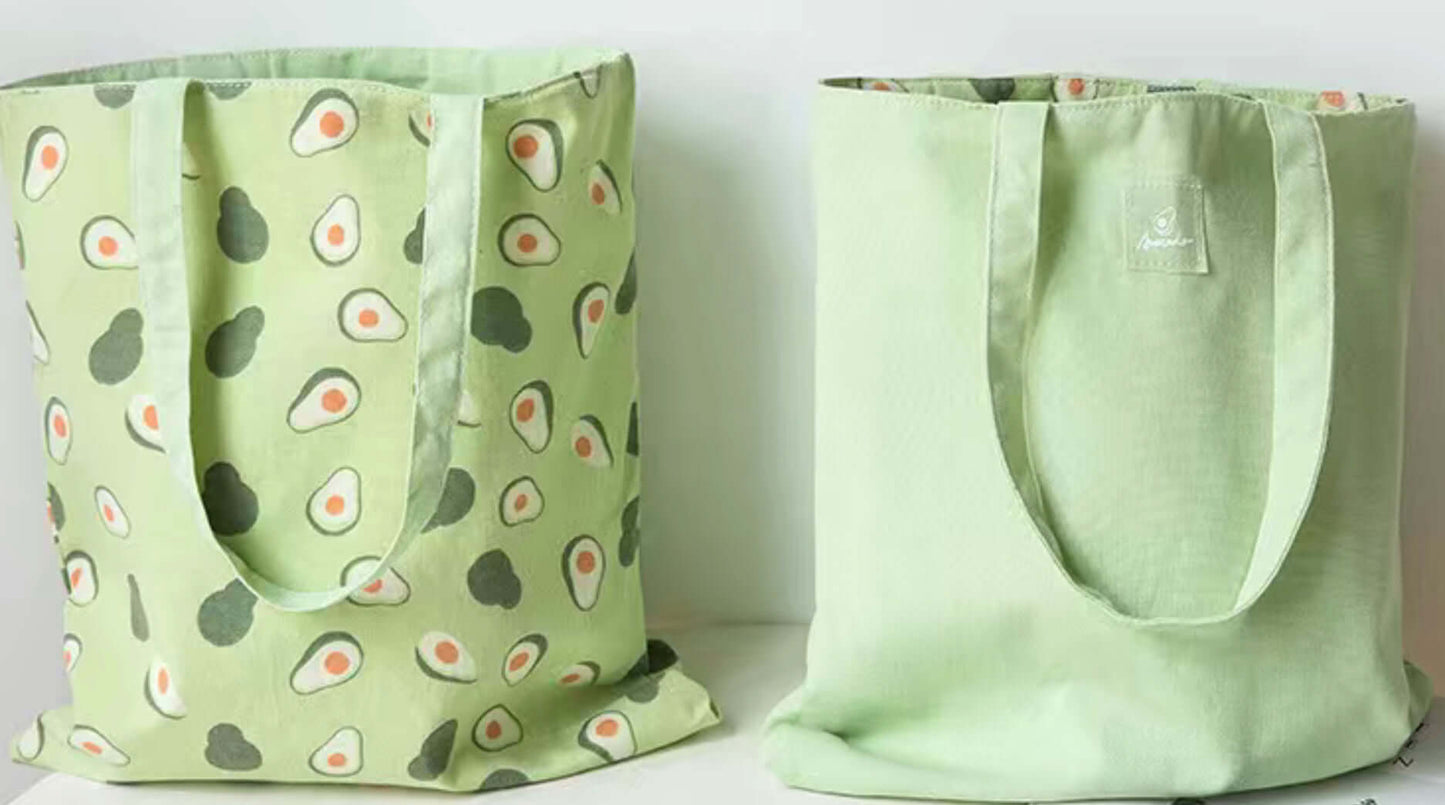 avocado, reversible grocery tote bag