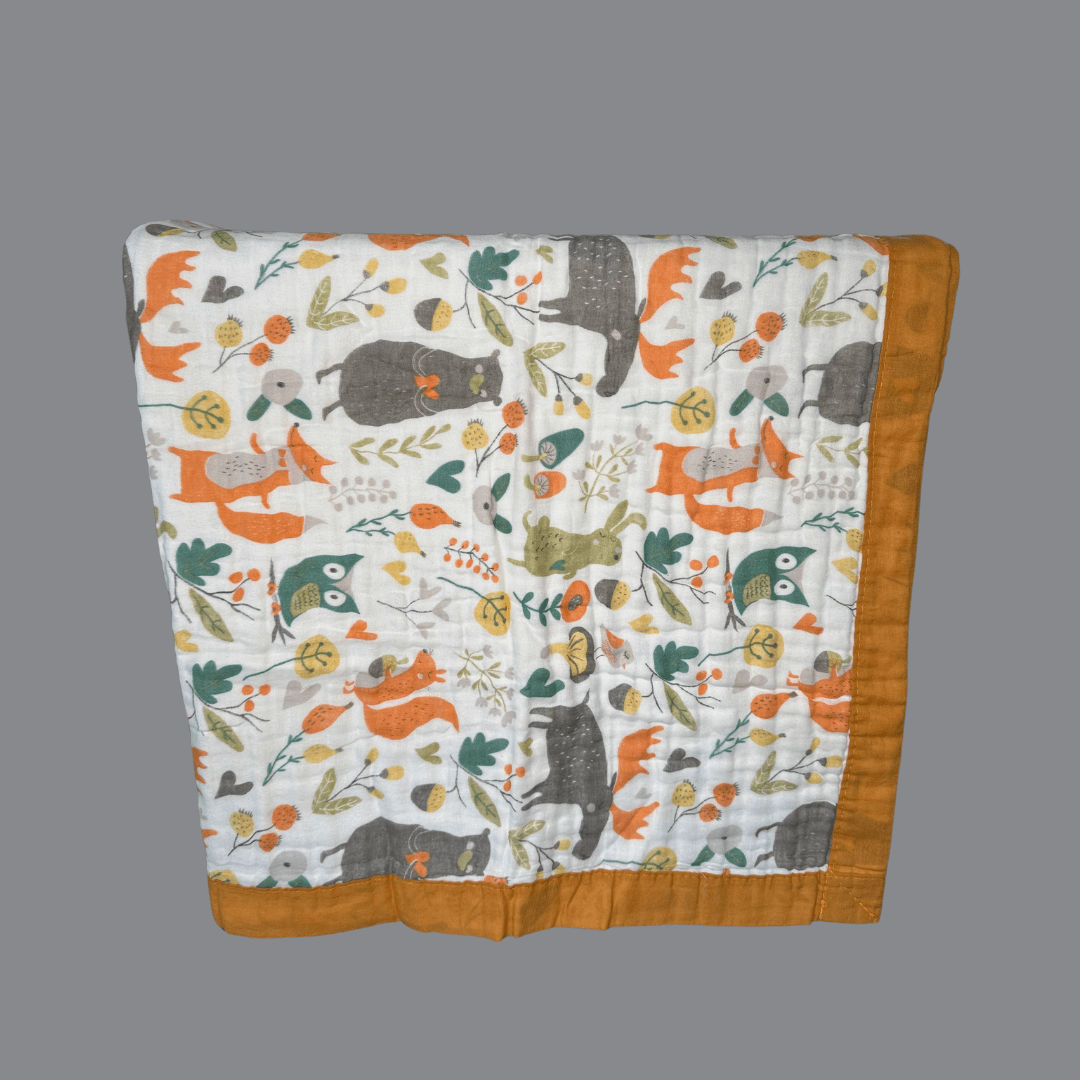 Muslin Cotton Baby Blanket featuring the sweetest Forest Animals