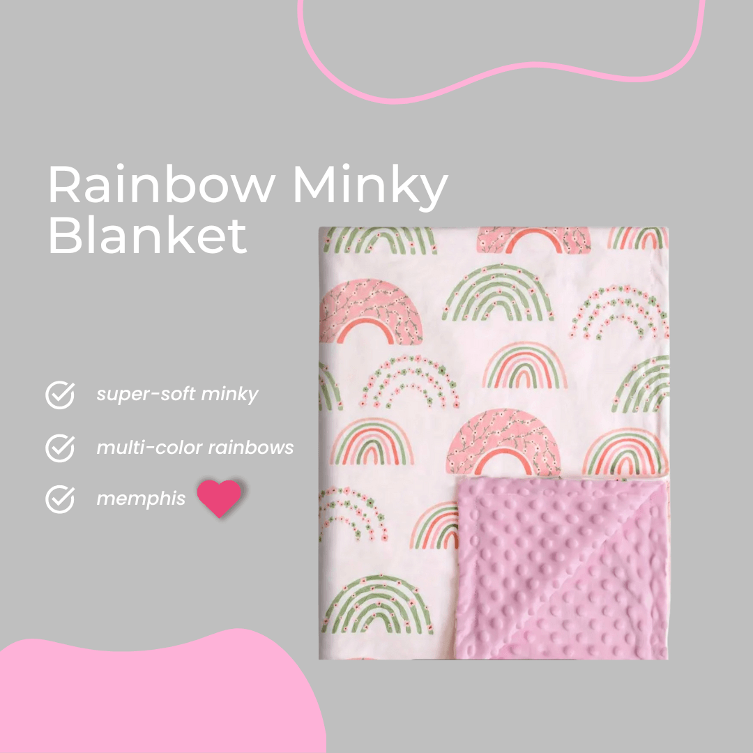 Premium Minky Dot Blanket featuring an adorable Rainbow print