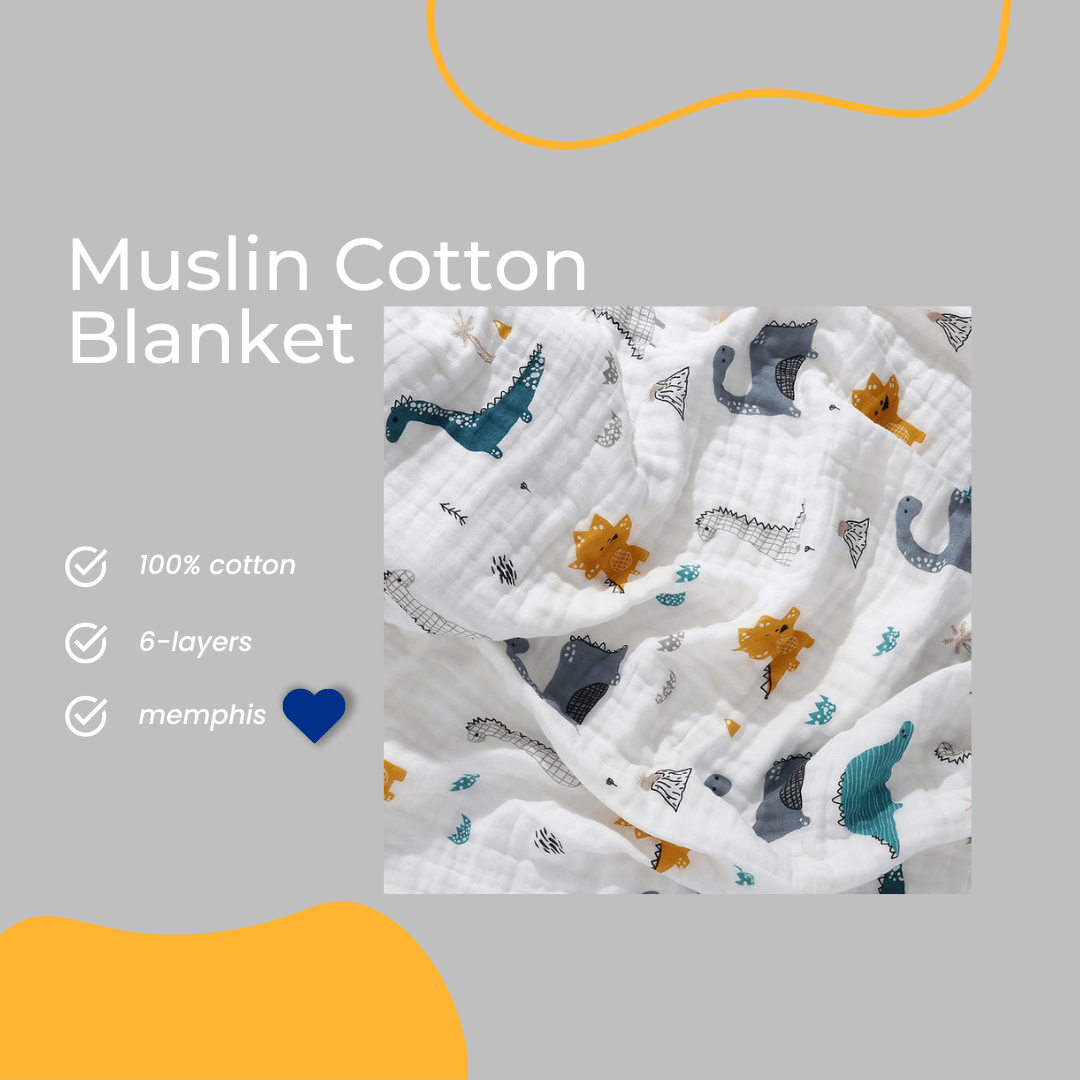 Muslin Cotton Baby Blanket featuring a cute Dinosaur Medley
