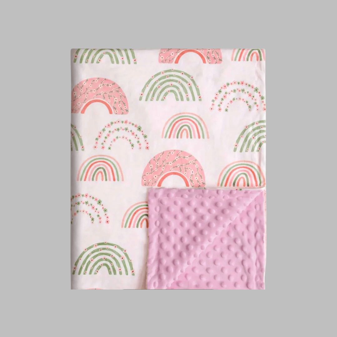 Premium Minky Dot Blanket featuring an adorable Rainbow print