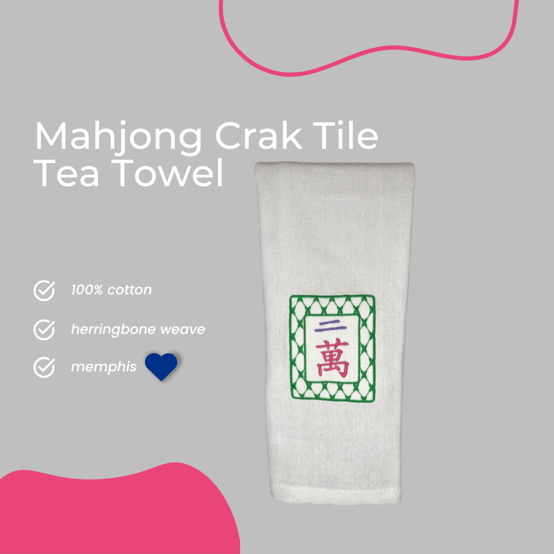 Mahjong Crak Tile Tea Towel in bright, fun colors