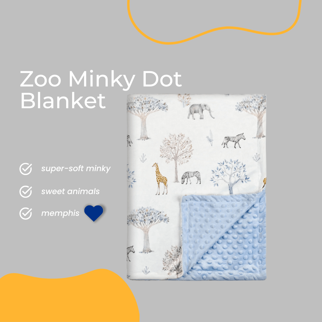 Premium Minky Dot Blanket featuring an adorable Zoo Animal print