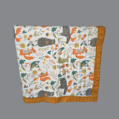 Muslin Cotton Baby Blanket featuring the sweetest Forest Animals