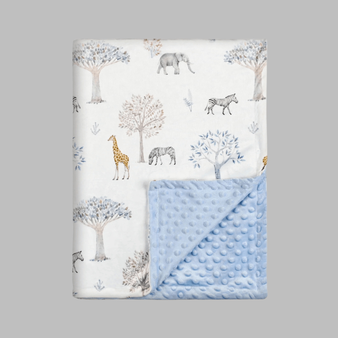 Premium Minky Dot Blanket featuring an adorable Zoo Animal print