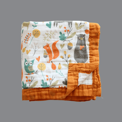 Muslin Cotton Baby Blanket featuring the sweetest Forest Animals