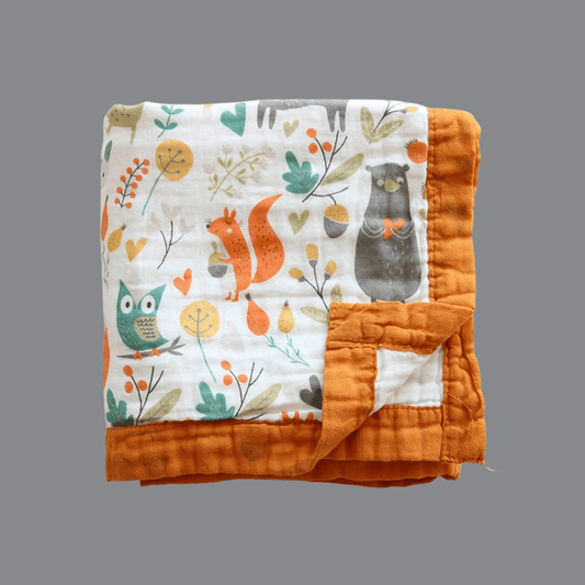 Muslin Cotton Baby Blanket featuring the sweetest Forest Animals