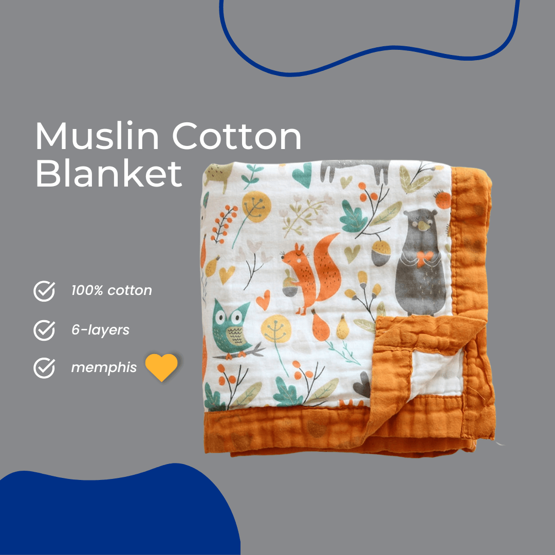 Muslin Cotton Baby Blanket featuring the sweetest Forest Animals